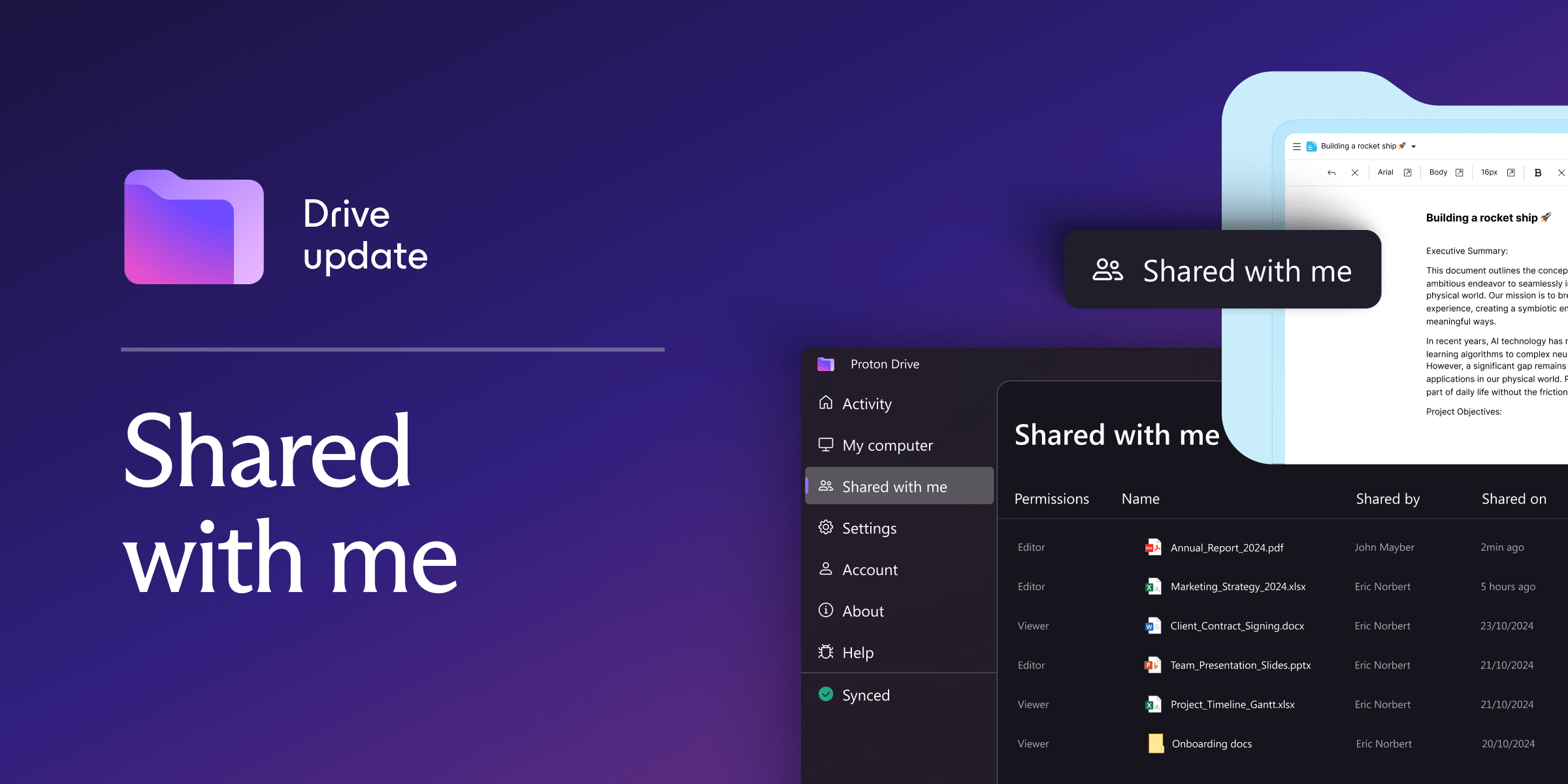 Shared with me in Proton Drive for desktop user interface
