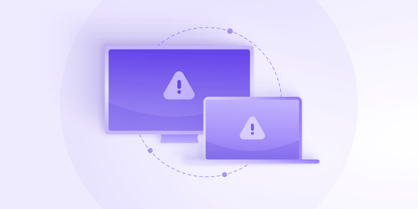 A cover image for a blog about how to create an incident response plan that shows a desktop computer and a laptop with warning signs on their screens