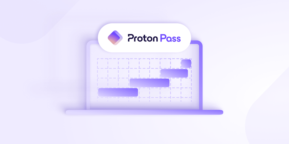 A cover image for a blog describing the next six months of Proton Pass development which shows a laptop screen with a Gantt chart