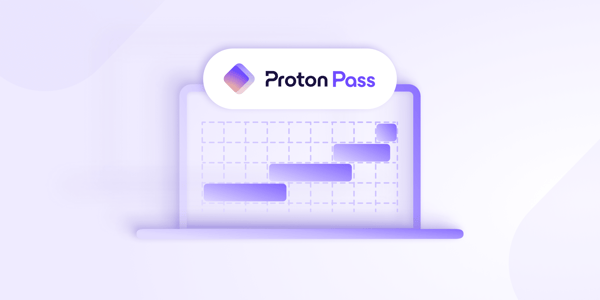 A cover image for a blog describing the next six months of Proton Pass development which shows a laptop screen with a Gantt chart