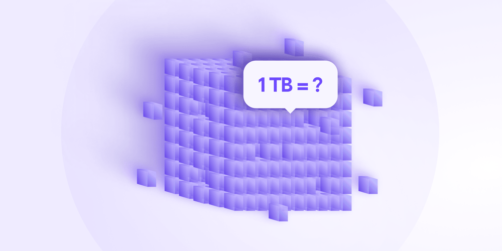 Eine grafische Darstellung eines Blocks, der zeigt, wie viele Gigabyte ein Terabyte hat