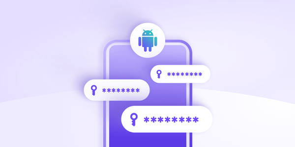 The cover image for a Proton Pass blog about how to find your saved passwords on Android, which shows a phone screen, an Android icon, and three password fields