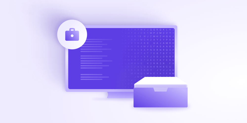 A computer monitor, a box of case files, and a lock representing law firms that protect their information security
