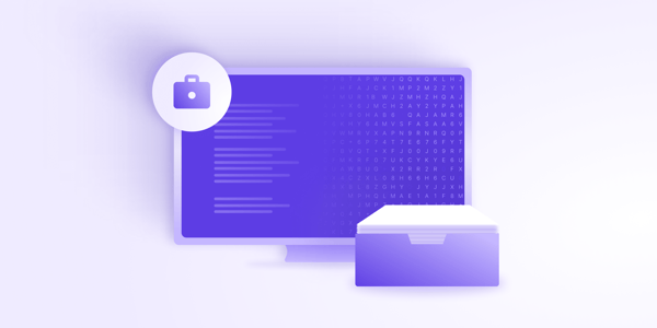 A computer monitor, a box of case files, and a lock representing law firms that protect their information security