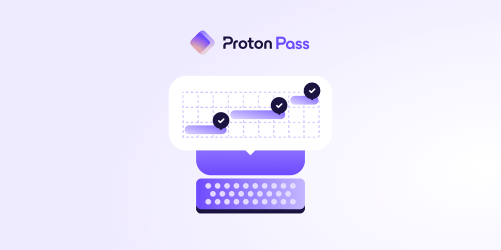 the cover image for a proton pass blog giving a spring roadmap update. the image shows a desktop computer with a speech bubble with several password fields containing ticks