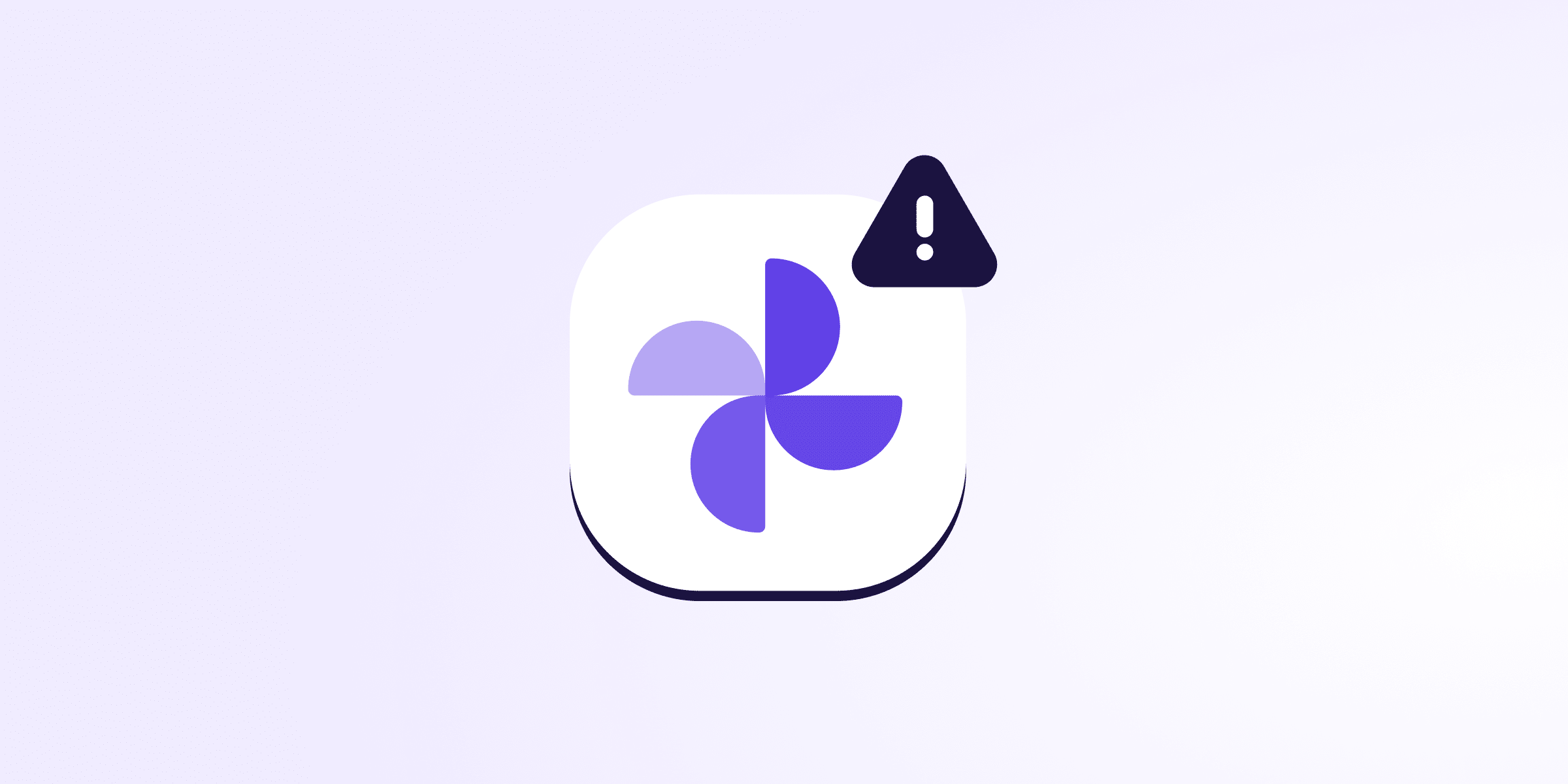 A stylized icon resembling the Google Photos logo with a dark triangular warning sign containing an exclamation mark, representing Google Photos safety issues