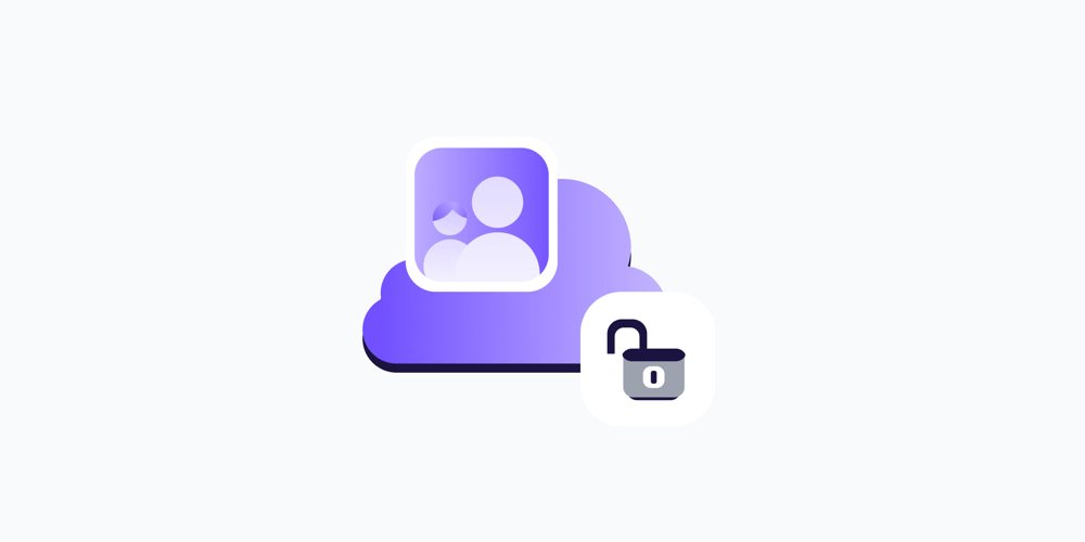 An illustration of a photo containing a parent and their child, overlayed on a cloud and an open padlock