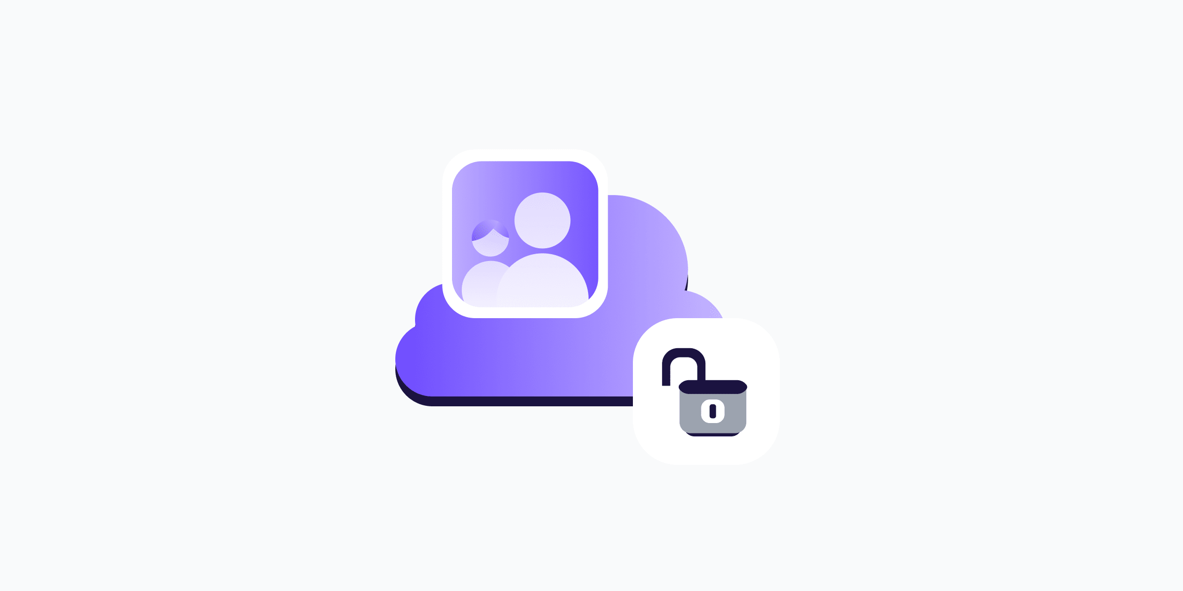 An illustration of a photo containing a parent and their child, overlayed on a cloud and an open padlock