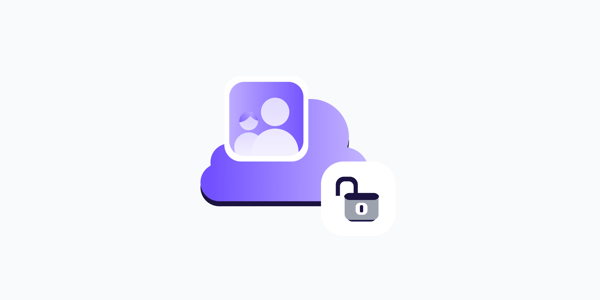 An illustration of a photo containing a parent and their child, overlayed on a cloud and an open padlock
