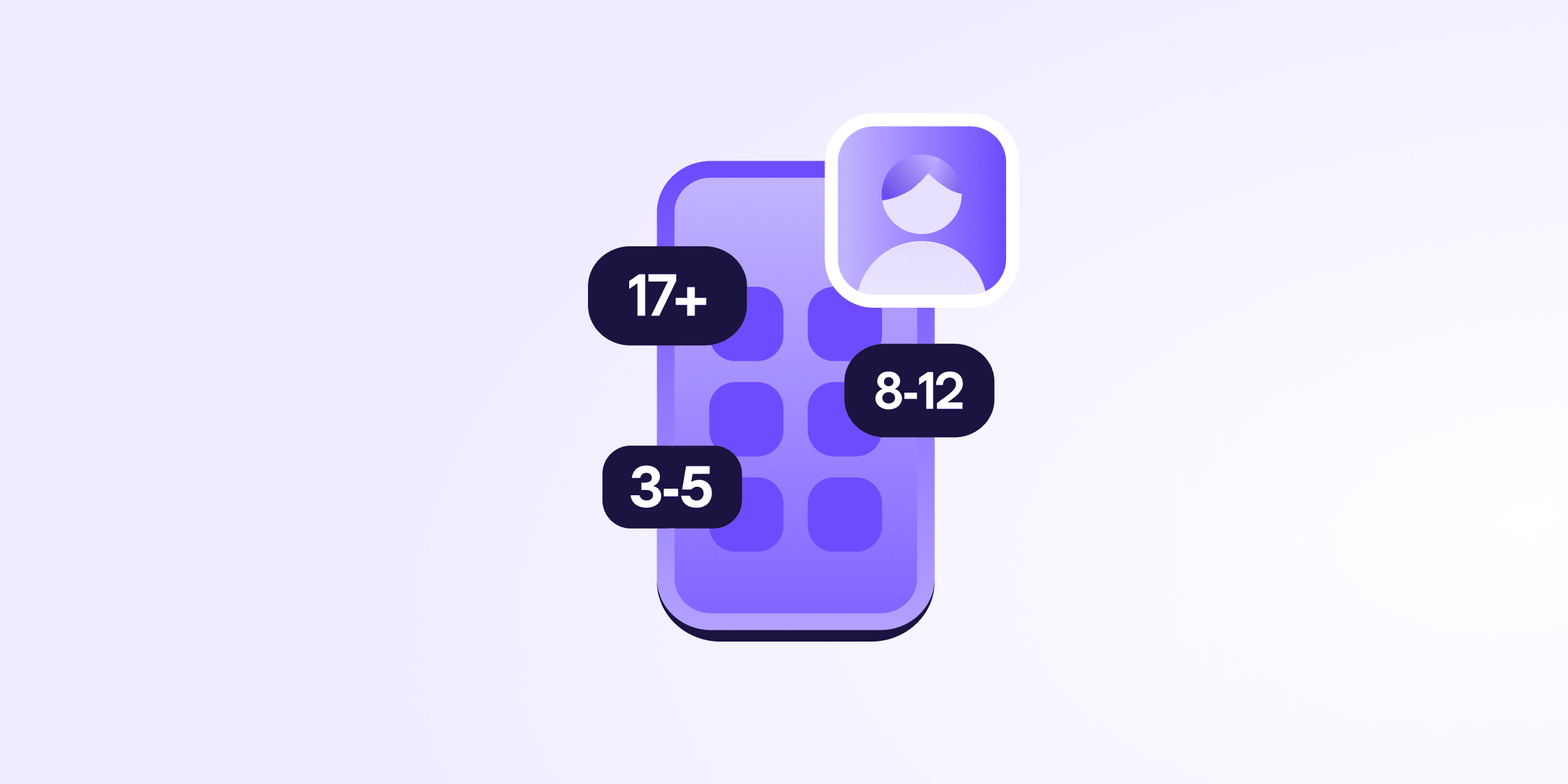 An image showing a phone screen with a child icon and three icons with '17+' '8-12' and '3-5' to indicate age ratings
