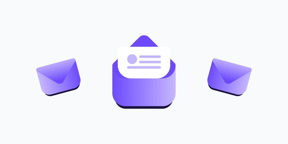 Three envelopes, with the middle one showing a newsletter inside, symbolizing inbox decluttering