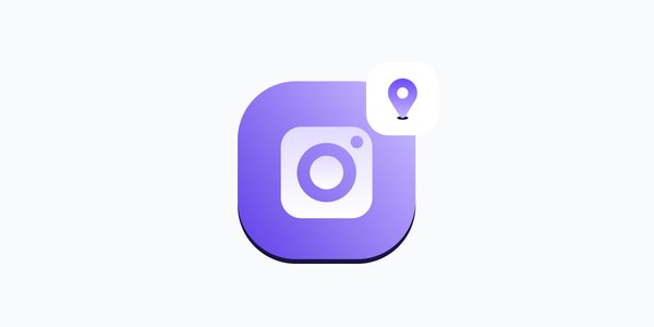 An image showing a purple version of an Instagram-style logo with a location marker in the top right corner