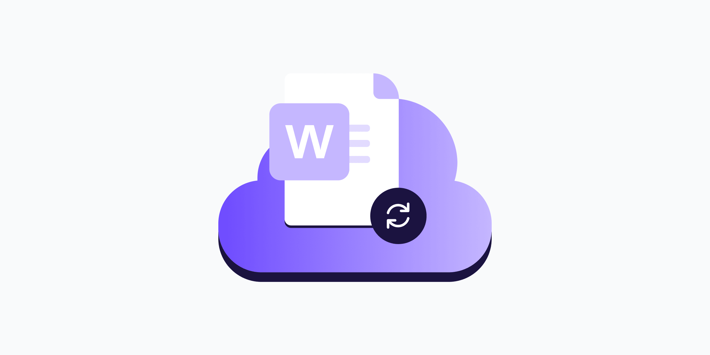 A cloud, a Word document, and a synchronization symbol, representing how Microsoft saves Word documents to OneDrive by default