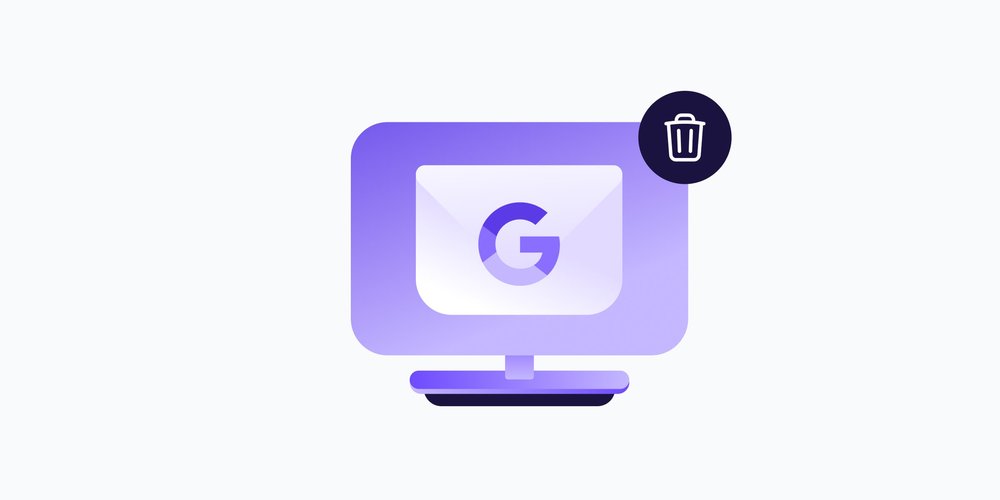 A computer screen with a Google logo and a trash can, representing a guide for how to delete your Gmail account