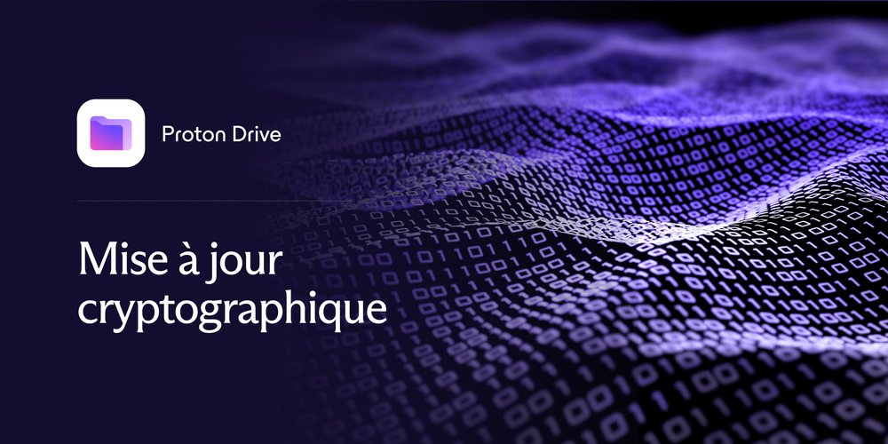 Le logo de Proton Drive et un label indiquant « Mise à jour cryptographique »