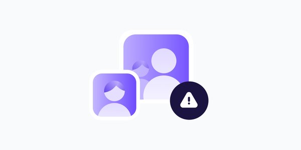 a purple cartoon icon of an adult, overlaid with a purple cartoon icon of a child to the bottom left and a black triangle containing a warning sign to the bottom right