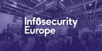 una foto dello stand di Proton for Business a infosecurity 2026, che mostra una folla in una grande sala conferenze, con un filtro viola sopra l'immagine. Il testo bianco al centro dell'immagine dice 'Infosecurity Europe'.