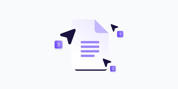 Illustration of a document surrounded by three numbered cursors — representing multiple users collaborating on a shared document simultaneously.