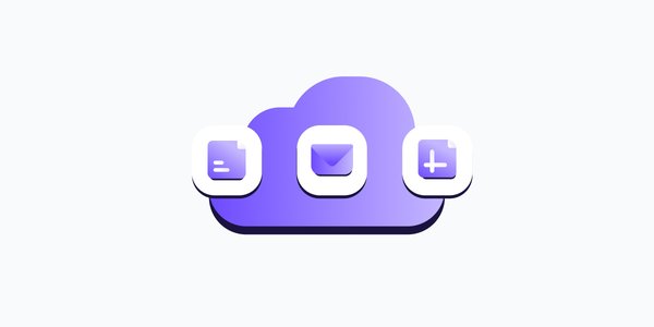 Illustration of a cloud containing icons for a document, email, and spreadsheet — representing the core tools of a cloud workspace.