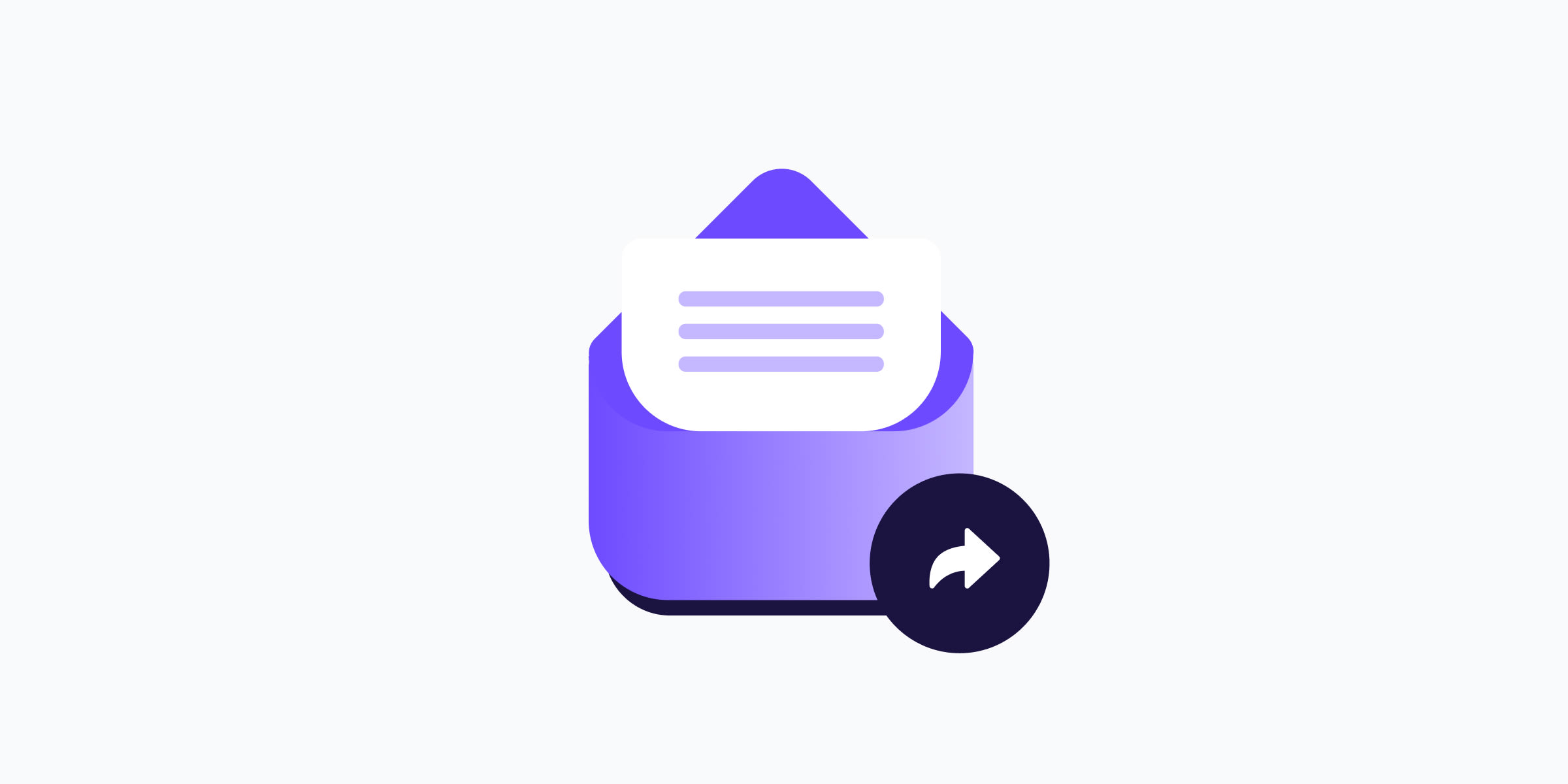 An open letter with a forwarding arrow, representing email forwarding