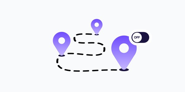 Location pins connected by a dotted line and an off switch, representing how to disable location history