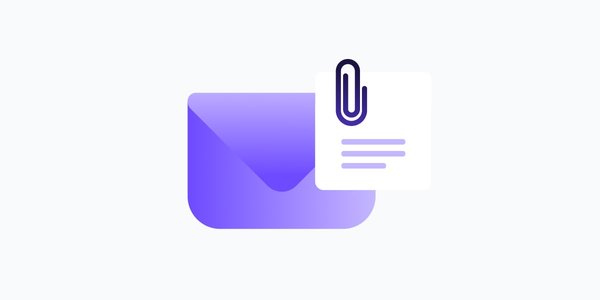 Illustration of a purple envelope with a document and paperclip icon, representing an email attached to another email.