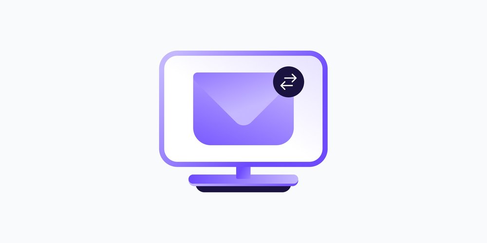 Illustration of a computer monitor displaying an envelope icon with a data transfer symbol, representing email protocols.