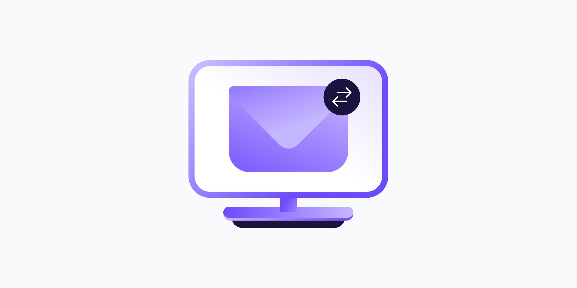 Illustration of a computer monitor displaying an envelope icon with a data transfer symbol, representing email protocols.
