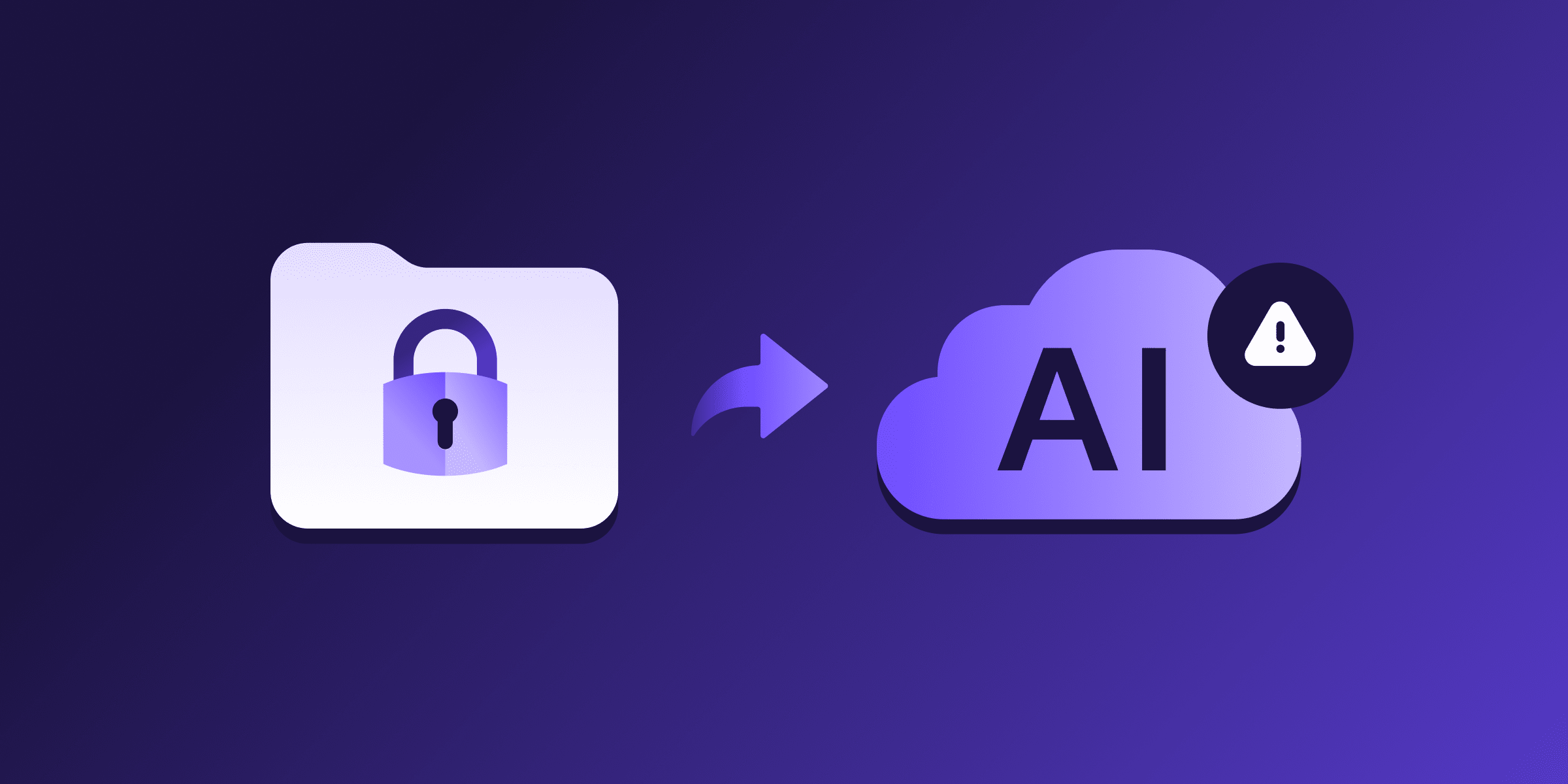 A folder with a lock pointing to a cloud with an AI label and a warning sign, representing shadow AI risks