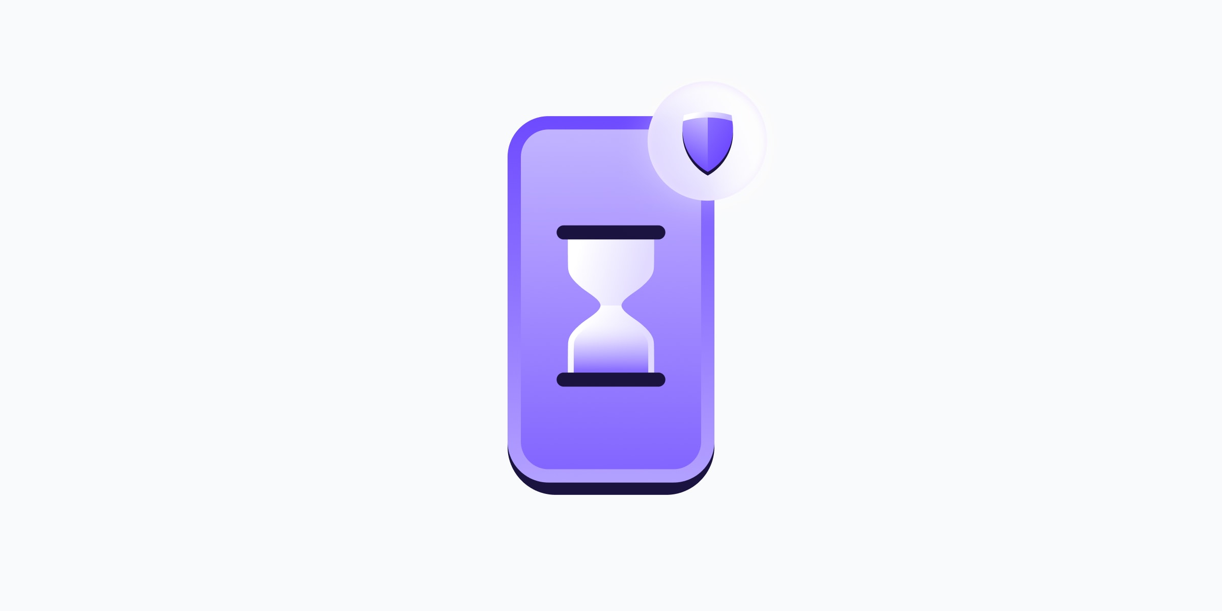 A phone, an hourglass, and a shield, representing digital minimalism and screen time
