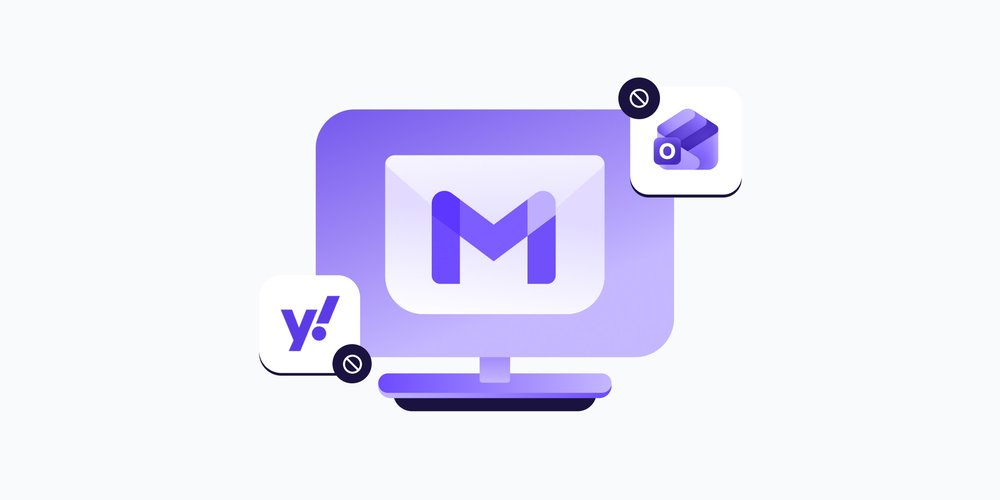 A desktop display with the Gmail logo, along with disabled Outlook and Yahoo logos, symbolizing how Google is ending Gmail “Send as” support for third-party accounts