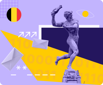 The Brabo Fountain and email logos under a surveillance eye.