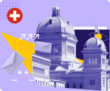 The Bundeshaus and email logos, under a surveillance eye