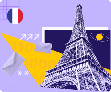 Email under a surveillance eye with the Eiffel Tower in the background