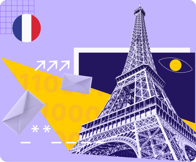 Email under a surveillance eye with the Eiffel Tower in the background