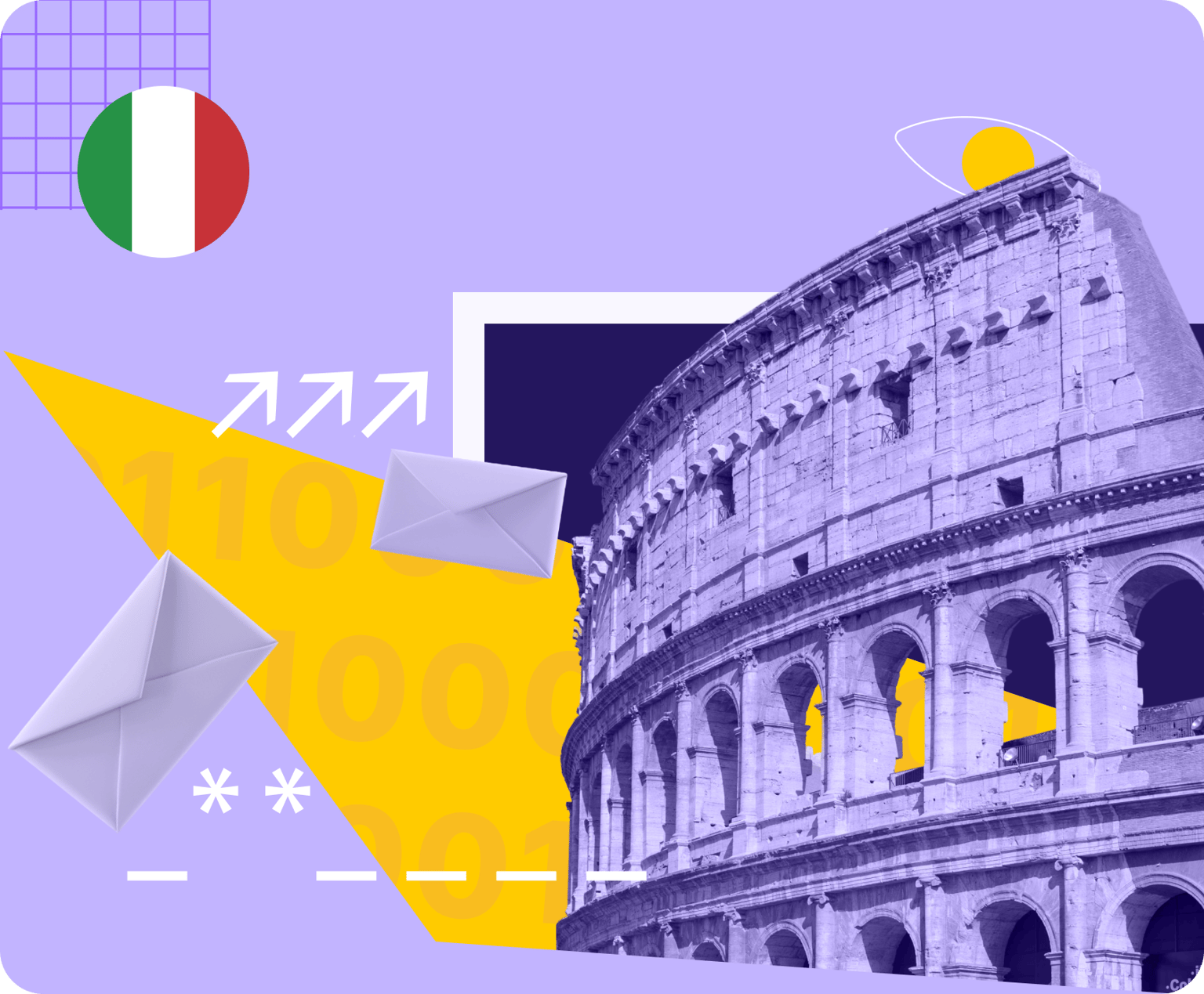 The Coliseum and email logos under a surveillance eye.