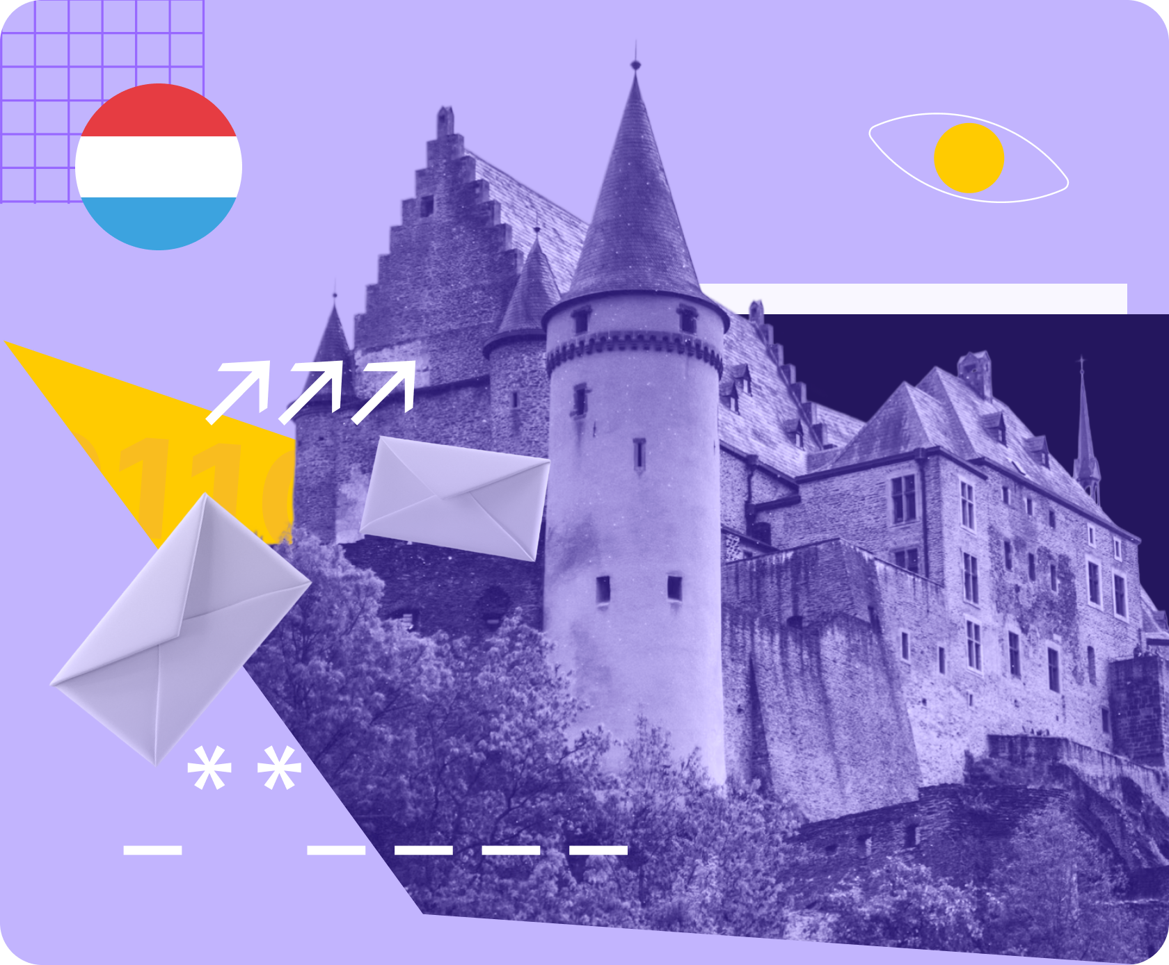The Vianden Castle and email logos under a surveillance eye.
