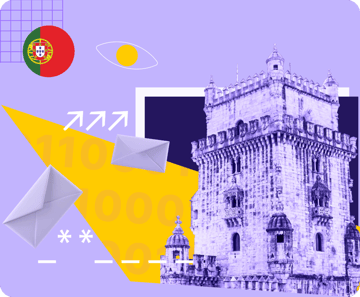 Email under a surveillance eye with the Belém Tower in the background